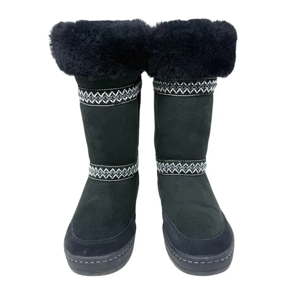 Ugg Black Sundance Revival Tasman Braid Boots Size 8 Pull On Sheepskin Shearling